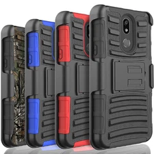 For LG K40 Case Phone Cover Kickstand Belt Clip + Tempered Glass Protector