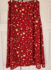 Sag Harbor Red Multicolor Floral A-Line Long Skirt Large Cottage Core Polyester