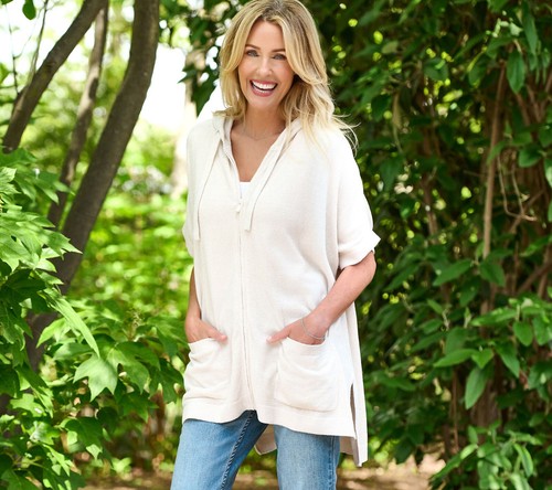 NEW Barefoot Dreams 1X CozyChic Ultra Lite Short Sleeve Zip Up Hoodie QVC 1641 - Picture 5 of 6