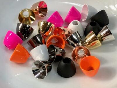 (24) BRASS CONE HEADS by HARELINE. ALL SIZES / COLORS. FLY TYING STREAMERS. NEW.