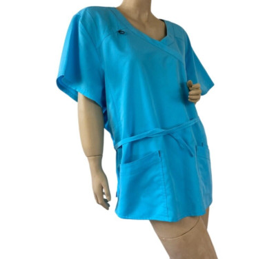 Scrubstar 3Pocket Blue Turquoise Polyester Blend V-neck Scrub Top  Size3X ''EUC''