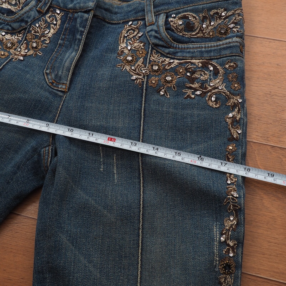 Jeans Femme Vintage Brodé Roberto Cavalli - Taille 40, Bleu Denim, Broderies Fleuries, état Parfait