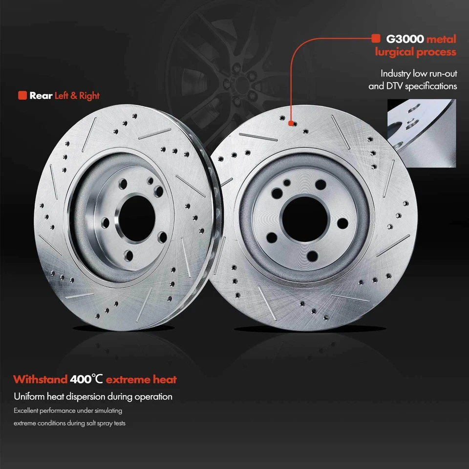 6x Rotor de freno delantero perforado y pastillas de freno de cerámica para Mercedes-Benz CLA250 GLA250 Foto 3 de 4