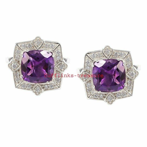 Boutons De Manchette Argent Sterling 925 - Grenat Naturel Et Zircone, Homme, Inde
