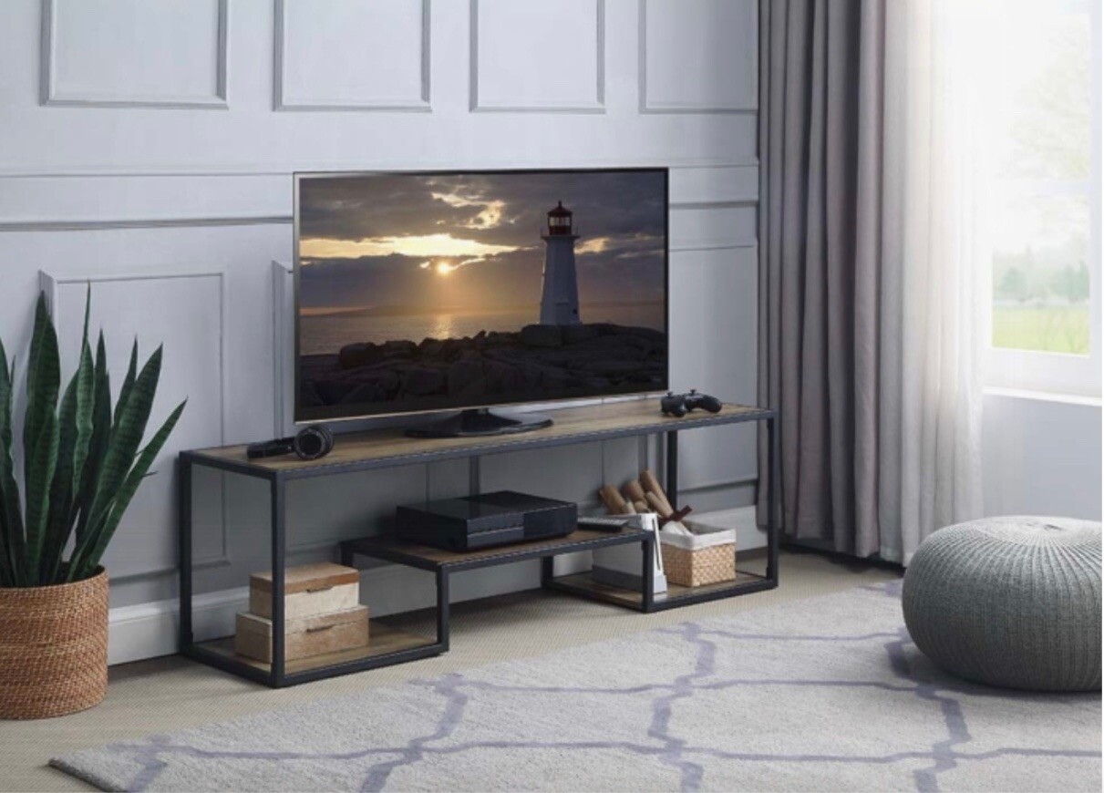 Tv Stand, Media Center Tv Stand, Black And Brown, Open With Shelves