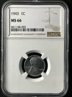 1943  1C Lincoln Wheat One Cent  NGC MS66  6811186-003