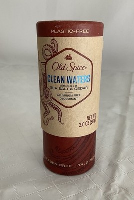 Old Spice CLEAN WATERS Deodorant Aluminum Free Notes of Sea Salt Cedar Paper Pkg