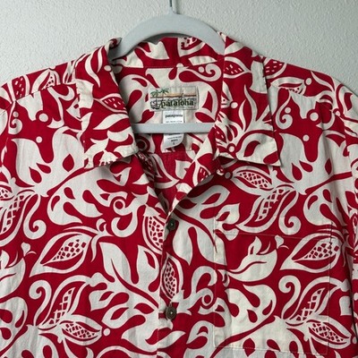 Patagonia Pataloha Hawaiian Shirt Mens L Red White Organic Cotton