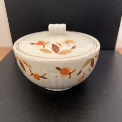 Hall Superior Jewel Tea Kitchenware Autumn Leaf Covered Grease Jars Bowl & Lid