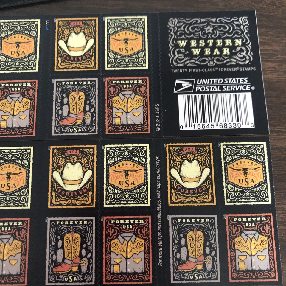 USPS Stamps 5615-18 Booklet of 20 Plate# P1111 MNH - Western Wear - Image 2 of 4