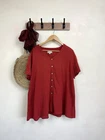 MONSOON Vintage Cotton Top Blouse UK16-18 Dark Orange Short Sleeve Button Front