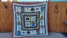 AWESOME BIRD THEMED QUILT COTTAGE, FARMHOUSE, LOG CABIN 82  x 82   DSS 