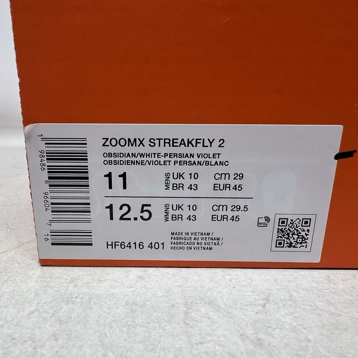 ui　904545 Nike ZoomX Streakfly 2 Obsidian Persian Violet Men's 11 No Lid