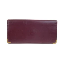 CARTIER Must Line purse Long Wallet Wine Red Gold Hardware leather