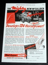 1937 Old Magazine Print Ad The Mighty Mcculloch Ford V-8 124 Hp Supercharger