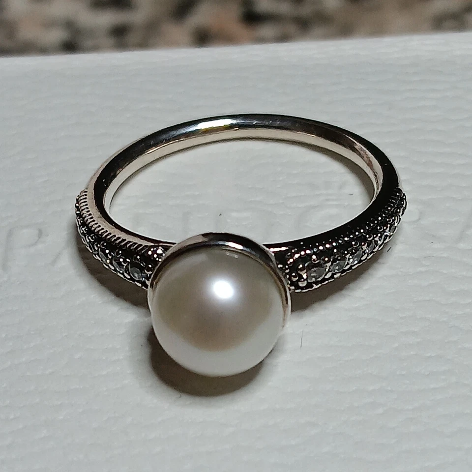  Genuino Pandora Elegante Belleza Pave Perla ALE S925 Anillo de Plata Talla 52 Foto 3 de 4