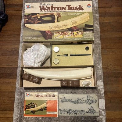 VTG 1974 Milton Bradley Crafts By Whiting Scrimshaw Walrus - w Orig Box VGC