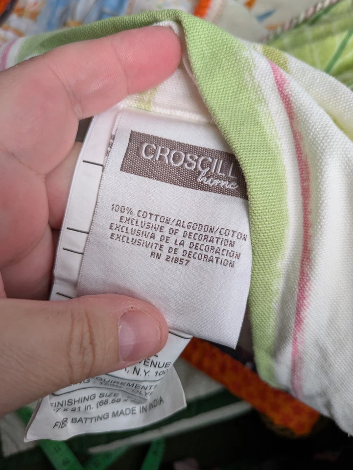 Falda de cama vintage Croscill hibisco verde a cuadros tamaño completo con volantes antipolvo  Foto 2 de 2