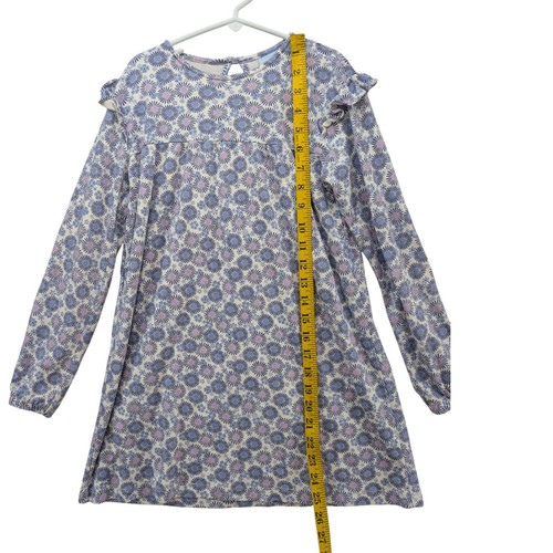 Bella Bliss Floral Dress Girls Blue Purple Long Sleeve Ruffle A Line Cotton Sz 8 - Picture 6 of 8