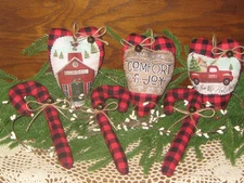 Country Christmas 3 Candy Canes 3 Hearts Ornaments Wreath Accents Bowl Fillers
