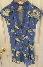 Free People Alora Mini Dress In Blue Periwinkle lace crochet Size 6 boho gypsy