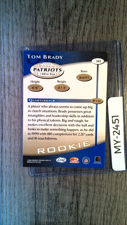 TOM BRADY 2000 QUANTUM LEAF #343 ROOKIE - Image 2 of 2