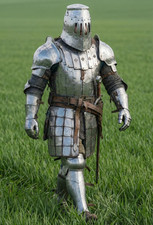 Medieval Templar Knight Full Body Armor Suit - Steel Plate Armor with Great Helm