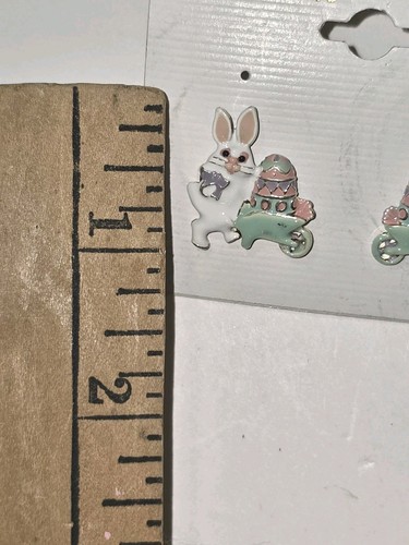 2 Pairs Of Vintage Easter Bunny Rabbit Earrings Silver Tone MJ, Enameled Metal - Picture 22 of 24