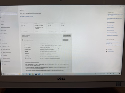 Dell Inspiron 22 3264 One i3 7 th Gen/8 Gb RAM/112 Gb SSD/ Windows 10 Home - Picture 3 of 18