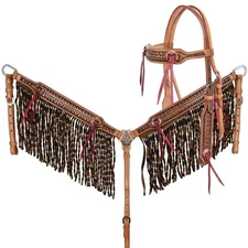 Woven West Basketweave Tooled Browband Headstall & Fringe Breast Collar NEW