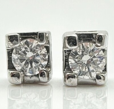 14K Weißgold 0,15ctw Rundschliff Diamant Solitär Ohrstecker FZZ