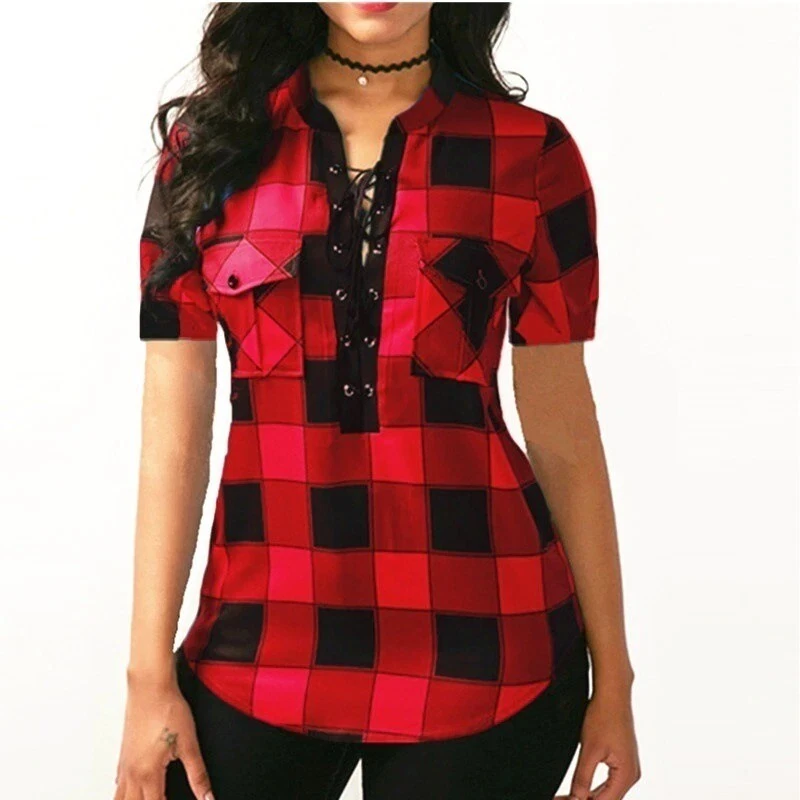 De Cuadros Mujer Blusa Vestir Blusas Rojas Elegantes | eBay