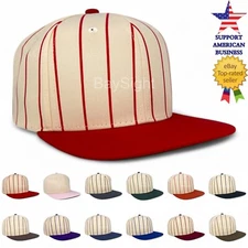 Baseball Cap Snapback Adjustable Striped Sports Ball Cotton Hat Flat Brim Visor
