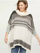 Lane Bryant NWT Cowlneck Fall Winter Staples Poncho One Size Plus Fringe Sweater