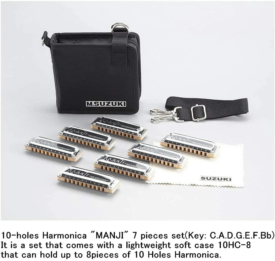SUZUKI M-20-7SET MANJI 10 holes Harmonica G/A/Bb/C/D/E/F Original Case new F/S - Image 2 of 4