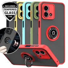 For Moto G Stylus 5G 2023 Ring Case Magnetic Stand Clear Back +Tempered Glass