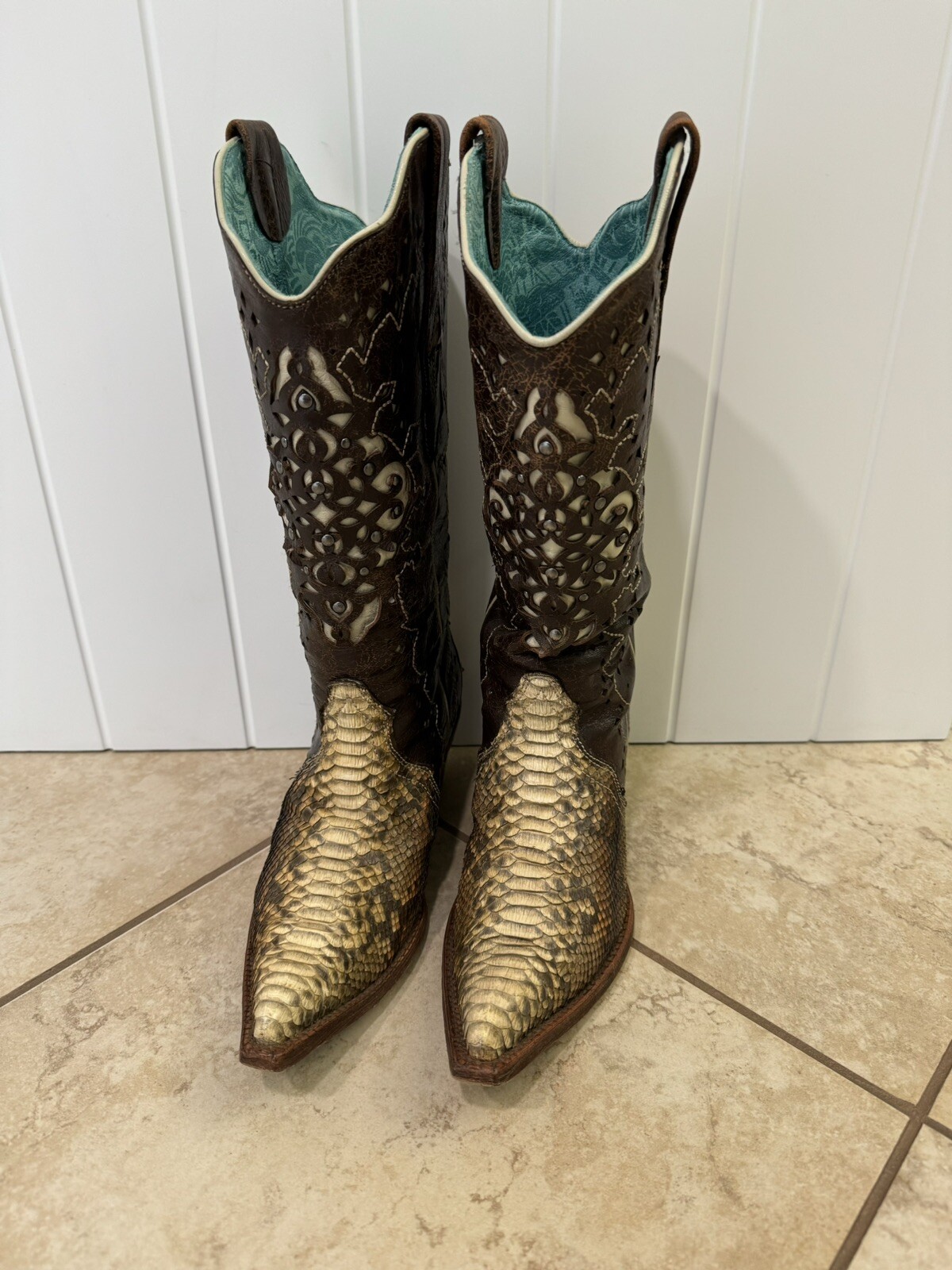 Corral Boots Genuine Python Snake Leather Western… - image 6