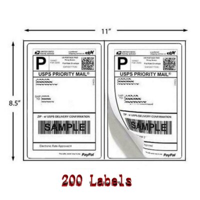 200 8.5'' X 5.5'' Self-adhesive Shipping Labels Round Corner 2 Labels Per Sheet US