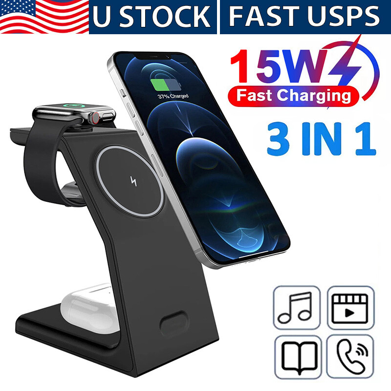 3In1 Wireless Charger Stand Dock For Apple Watch iPhone 16 Pro 15 12 14 X 13