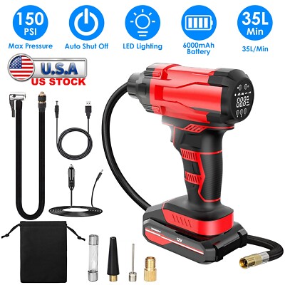 Tire Inflator Air Compressor 12V Cordless Car Tire Pump Rechargeable Battery