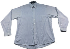 Van Heusen Button Down Mens size 17 Blue White Striped Wrinkle Free Long Sleeve