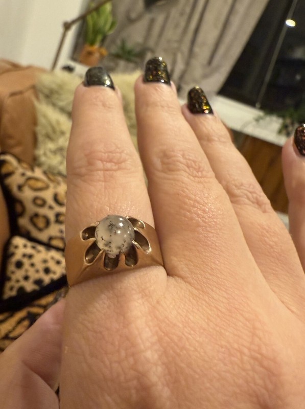 10 K Yellow Gold Natural Dendritic Agate Vintage Ring Size 6.75 5.5g Belcher Set
