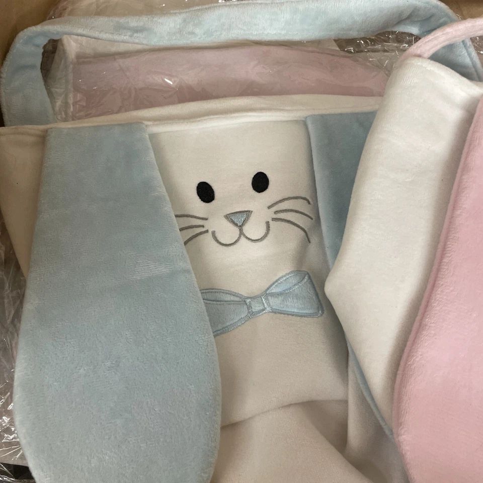 10 Tote Jute Bags With Bunny Ears 5 Blue 5 Pink Joblot Baby Basket Easter Gift - Image 4 of 4