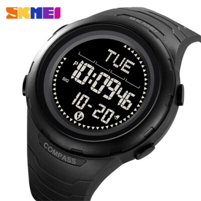 SKMEI Men's  Sport Digital Watch Compass Countdown Pedometer Silicone Wristwatch
