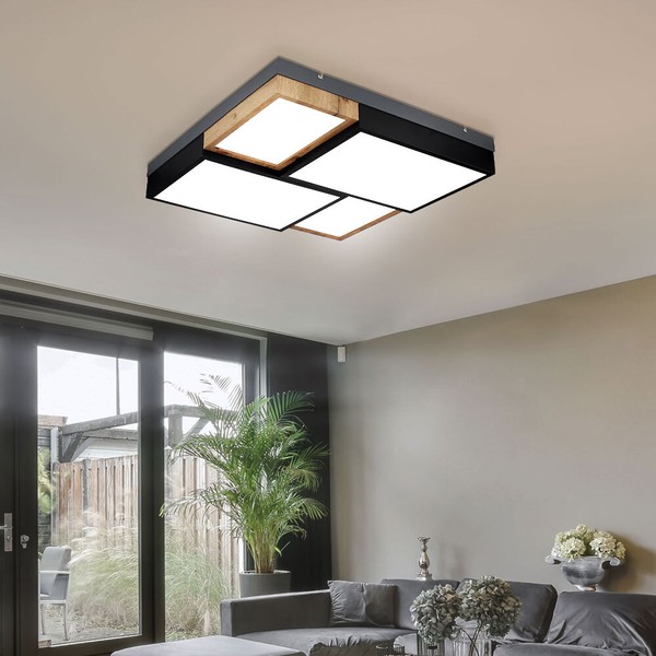 Deckenlampe Deckenleuchte Schlafzimmerleuchte Holzoptik 3 Stufenschalter Led-image