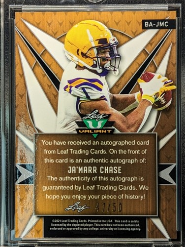 JA'MARR CHASE Rookie Auto 2021 Leaf Valiant Orange Prizm SP /50 RC - 第 6/7 張圖片
