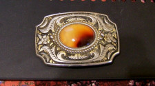 Vintage Western Belt Buckle Amber Stone