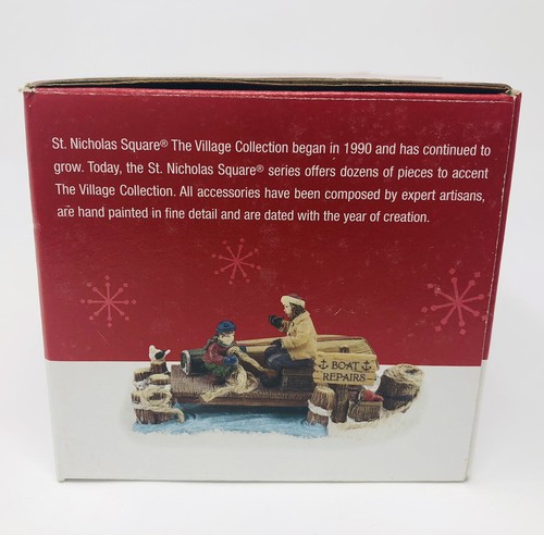 St. Nicholas Square Christmas Village BOAT DOCK Fishermen Repairs Resin in Box - Picture 4 of 9