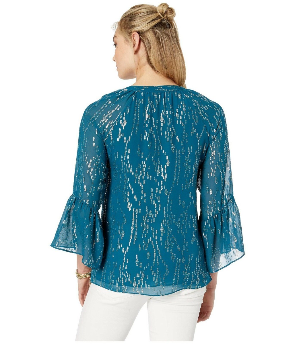 Haut En Soie Lilly Pulitzer Matilda - Imprimé Poisson, Manches à Volants