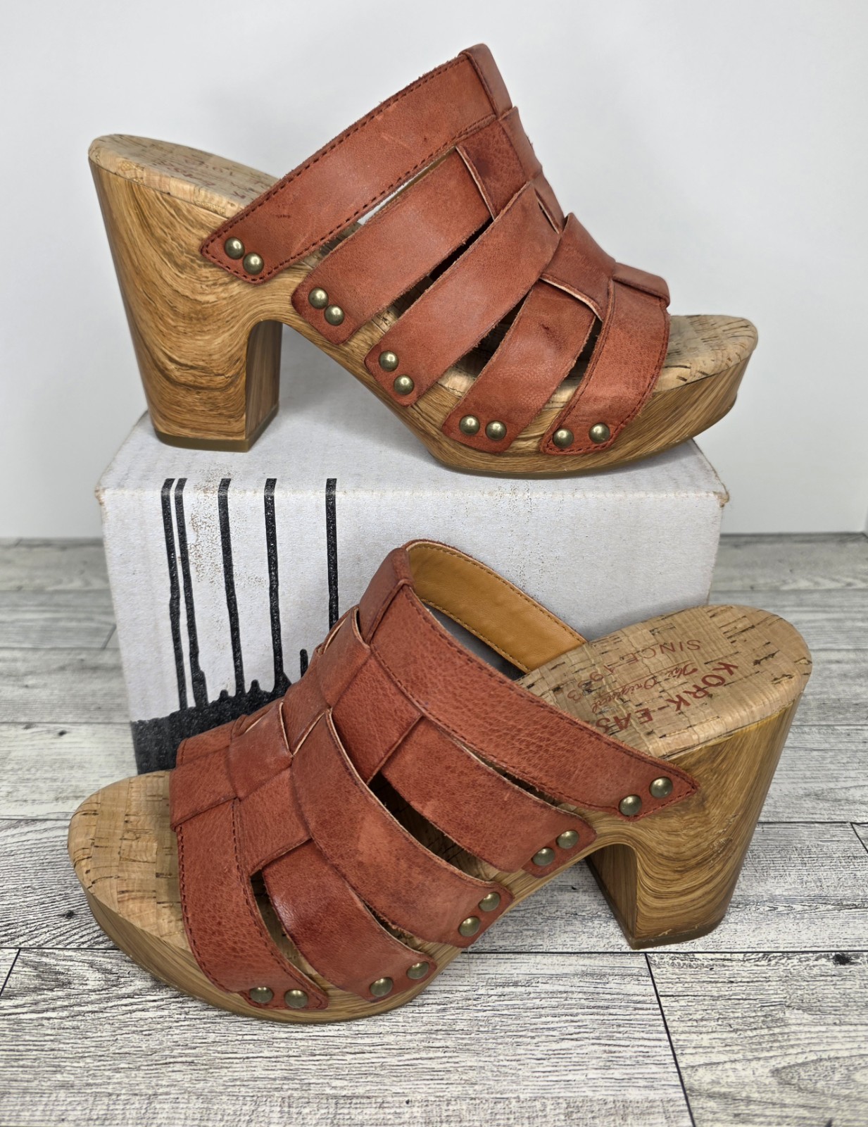 Kork-Ease Devan Platform Sandals Orange Leather B… - image 1